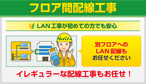 フロア間配線工事 LAN工事が初めての方でも安心 別フロアへの LAN配線も お任せください イレギュラーな配線工事もお任せ！
